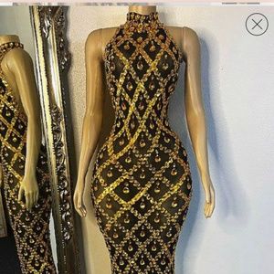 Midnight Gold Rhinestone Dress